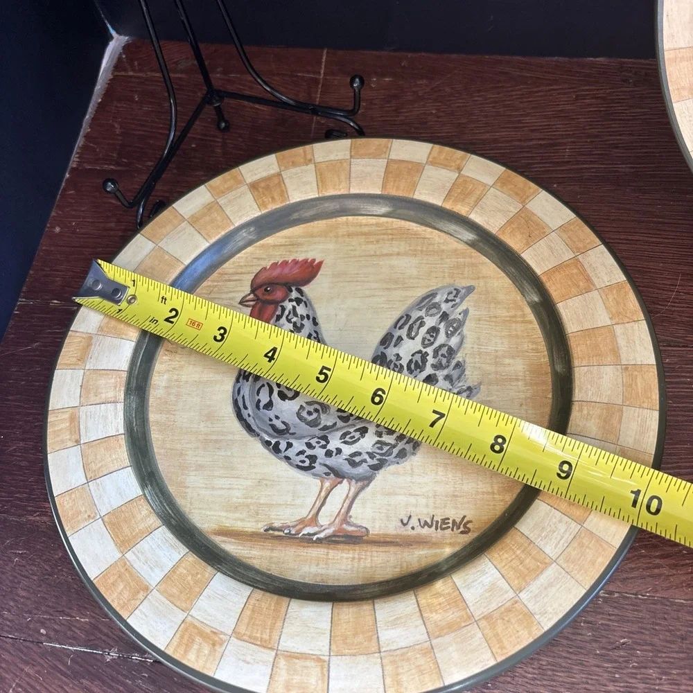 J. Weins Chetah‎ Animal Print Chickens Decorative Plates Set Of 2 Farmhouse